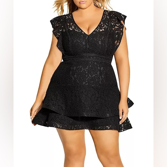 City Chic Dresses & Skirts - City Chic Sienna Lace Fit-and-Flare Elegant Black Lace Dress size 16